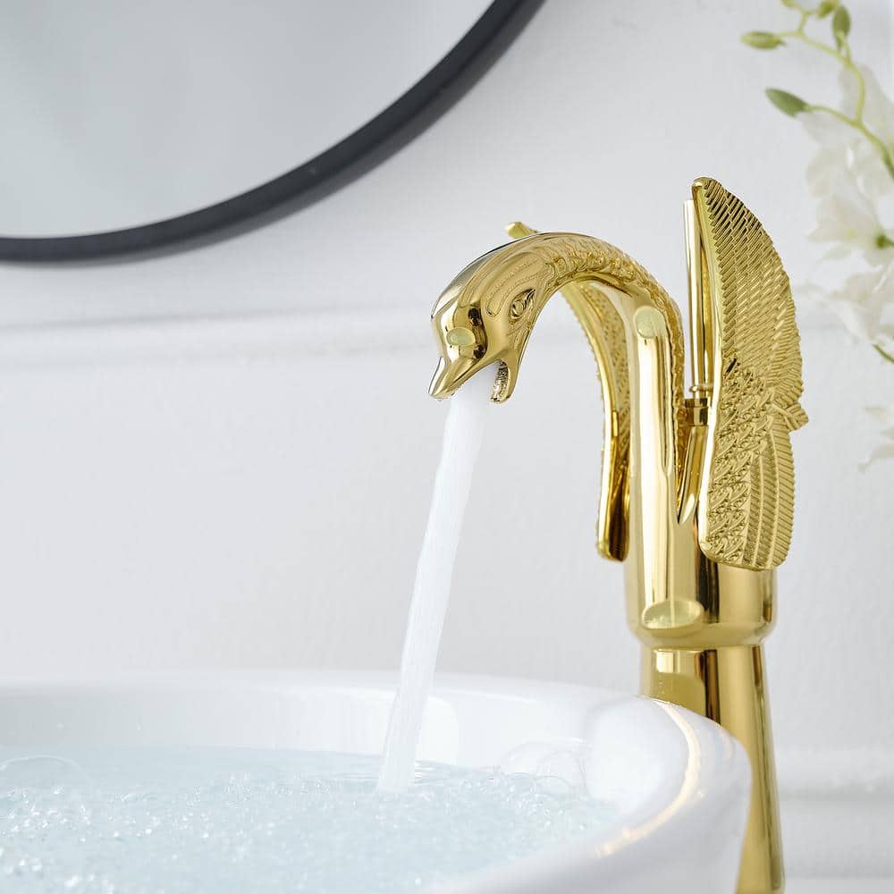 Polished Gold Swan Single Handle Vessel Sink Faucet