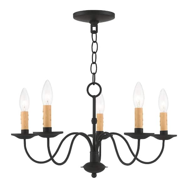 Archwood 5-Light Black Chandelier with Drip Candle Cover