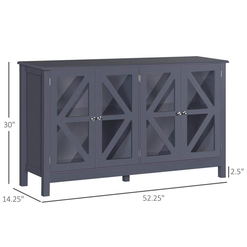 Elegant Grey Tempered Glass Door Sideboard with Adjustable Shelf