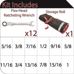 72-Tooth Master SAE Flex Head Ratcheting Wrench Set (12-Piece)