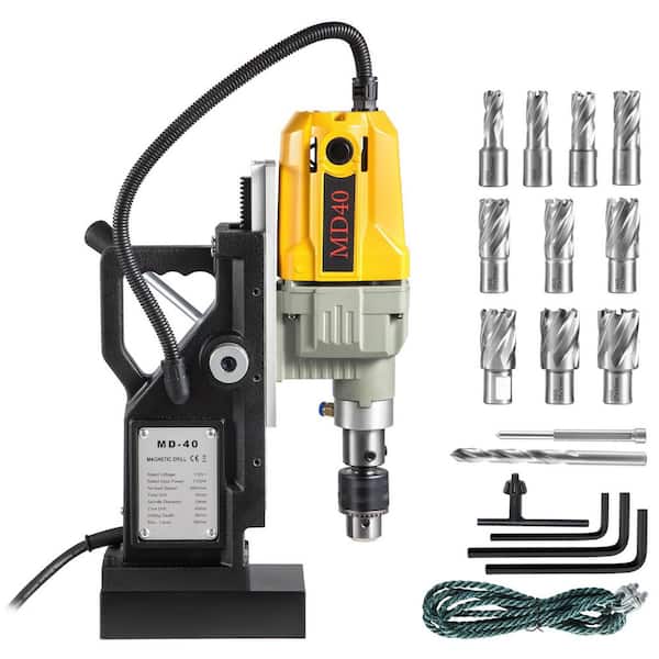 1100W Magnetic Drill, Electric Mag Press with 12 Bits, 1.57 in. Boring, 2697lbf. /12000N, 580 RPM for Home Improvement