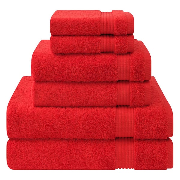 American Soft Linen Premium Quality 100% Cotton 6-Piece Bath Towel Set, Red