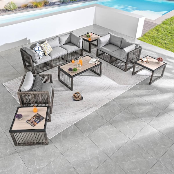 Patio Festival 10-Piece Wicker Patio Conversation Deep Seating Set with Gray Cushions