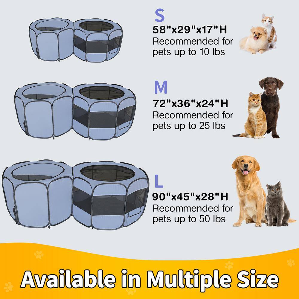 Gray Double Room Pop-Up Pet Playpen with Mesh Panels