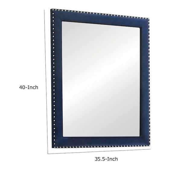 Modern 35.5 in. W x 40 in. H Glam Portrait Blue velvet Upholstered Mirror
