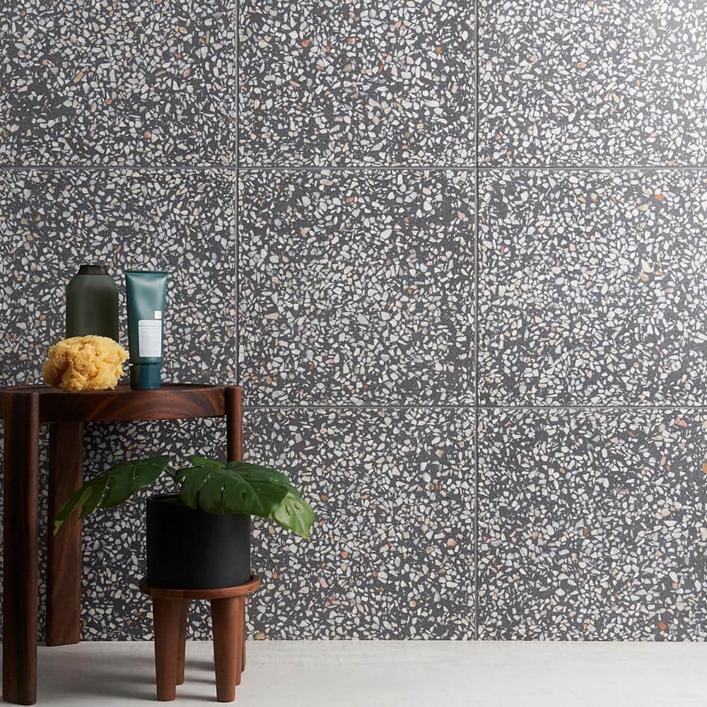 Tarboro 16-in x 16-in Polished Gray Terrazzo Tile