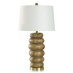 Lizzie 31 in. Brown Washed, Brushed Brass, White Gourd Task and Reading Table Lamp for Living Room w/White Linen Shade