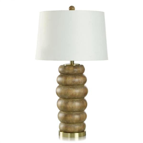 StyleCraft Lizzie 31 in. Brown Washed, Brushed Brass, White Gourd Task and Reading Table Lamp for Living Room w/White Linen Shade