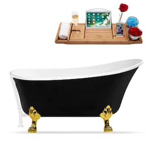 67 in. Acrylic Clawfoot Non-Whirlpool Bathtub in Glossy Black With Polished Gold Clawfeet And Glossy White Drain