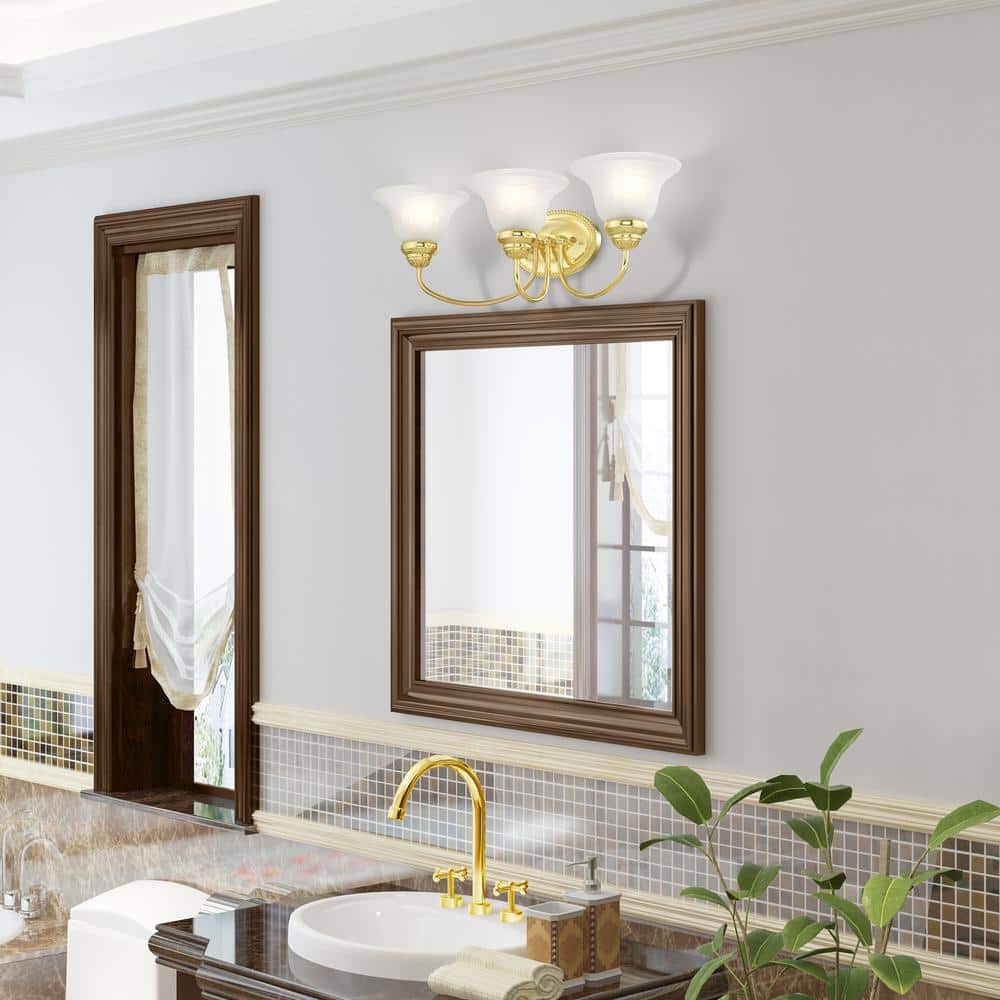 Polished Brass 3-Light Vanity with White Alabaster Glass