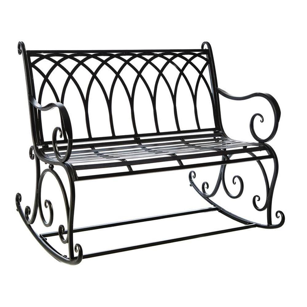 Cape Craftsman 43 In Black Rocking Metal Outdoor Garden Bench 8mb062 The Home Depot
