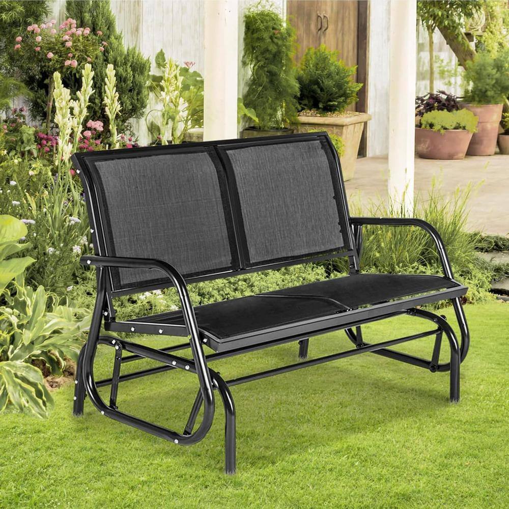 2 Persons Black Metal Outdoor Glider Bench for Outside Patio Glider Porch G