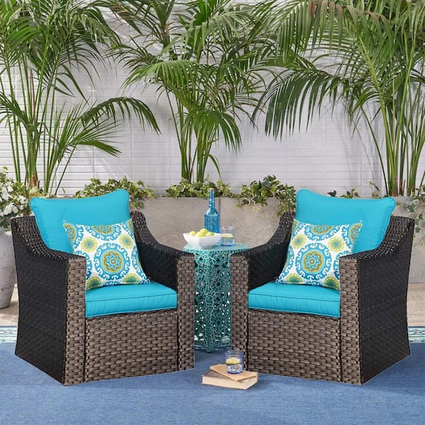 SUNVIVI Wicker Outdoor Lounge Chair with Blue Cushion (2-Pack)