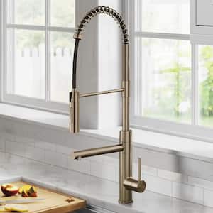 Artec Pro CommercialStylePull-Down Single Handle Kitchen Faucet with Pot Filler inSpot Free Antique Champagne Bronze