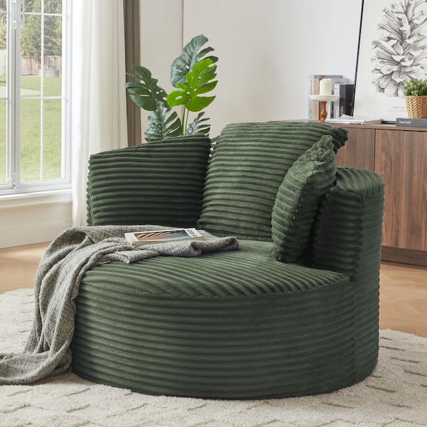 Ezra 48.8 in. Green Corduroy Arm Round Chaise with Cushioned Backrest