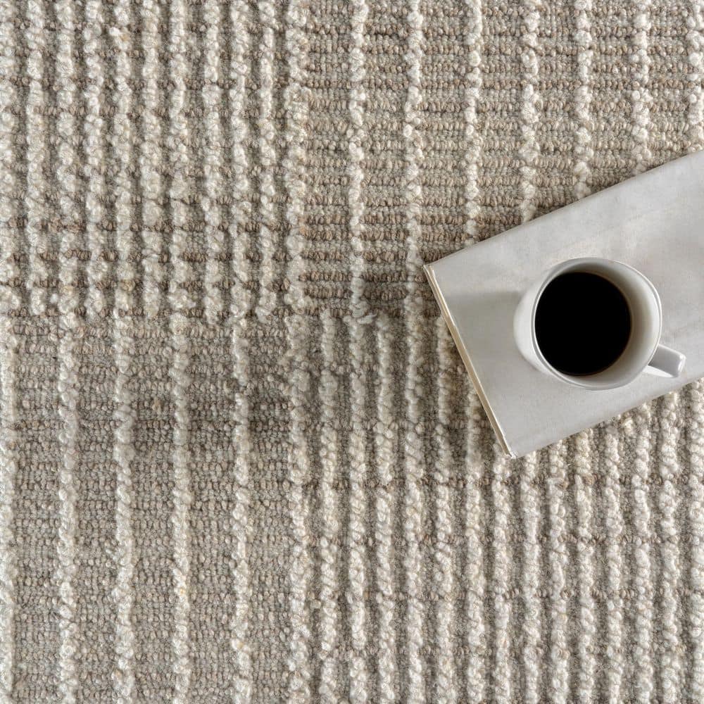Ivory and Beige Wool Handmade Tufted Rectangular Area Rug