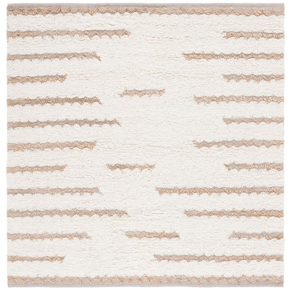 Natura 6 ft. x 6 ft. Ivory/Natural Chevron Flokati Striped Square Area Rug