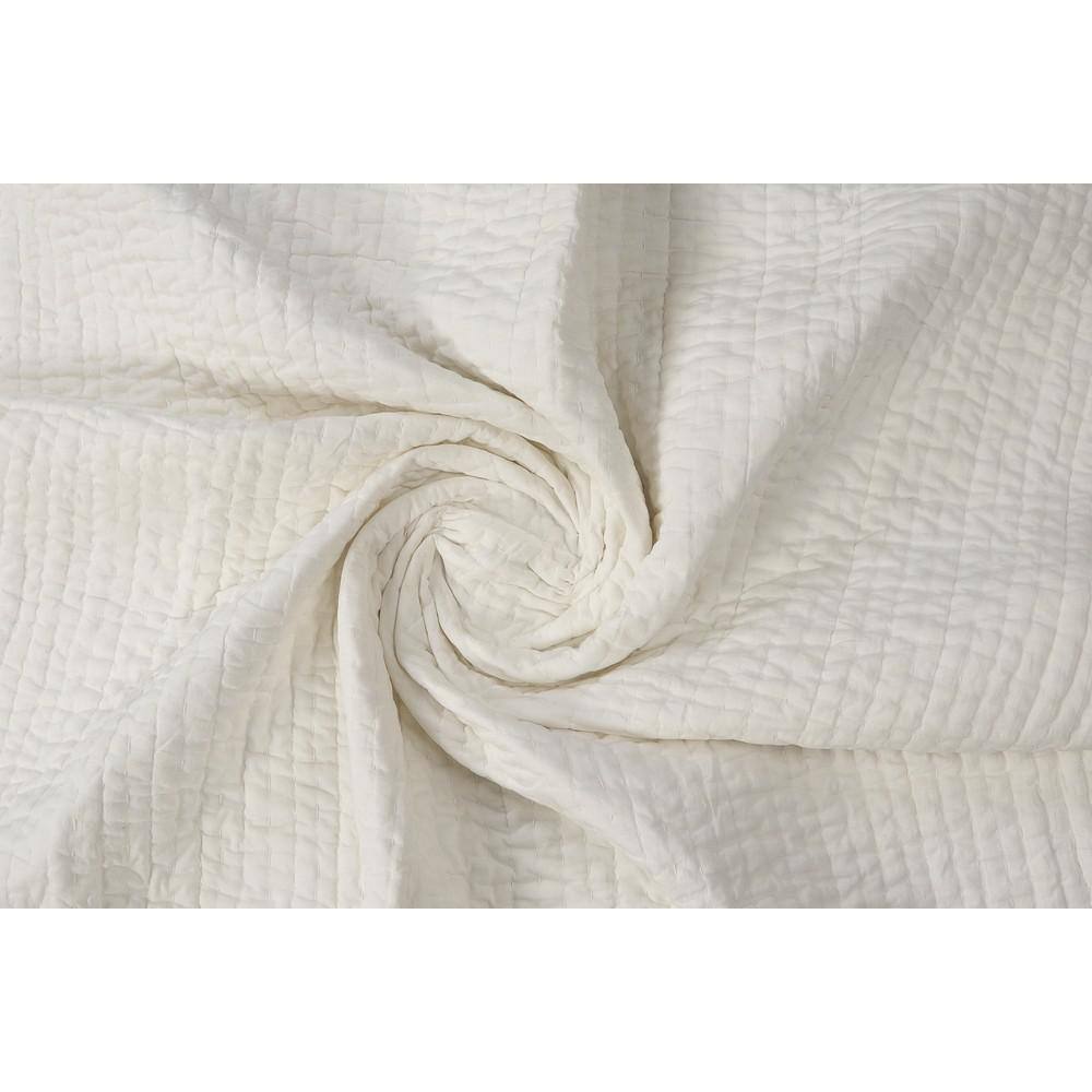 Ivory Cotton Reversible Throw Blanket with Fringe