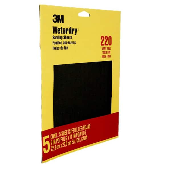 3M in. x 11 in. 220 Grit Fine Silicon Carbide Sandpaper (5-Pack)(Case of  50) 9087NA The Home Depot