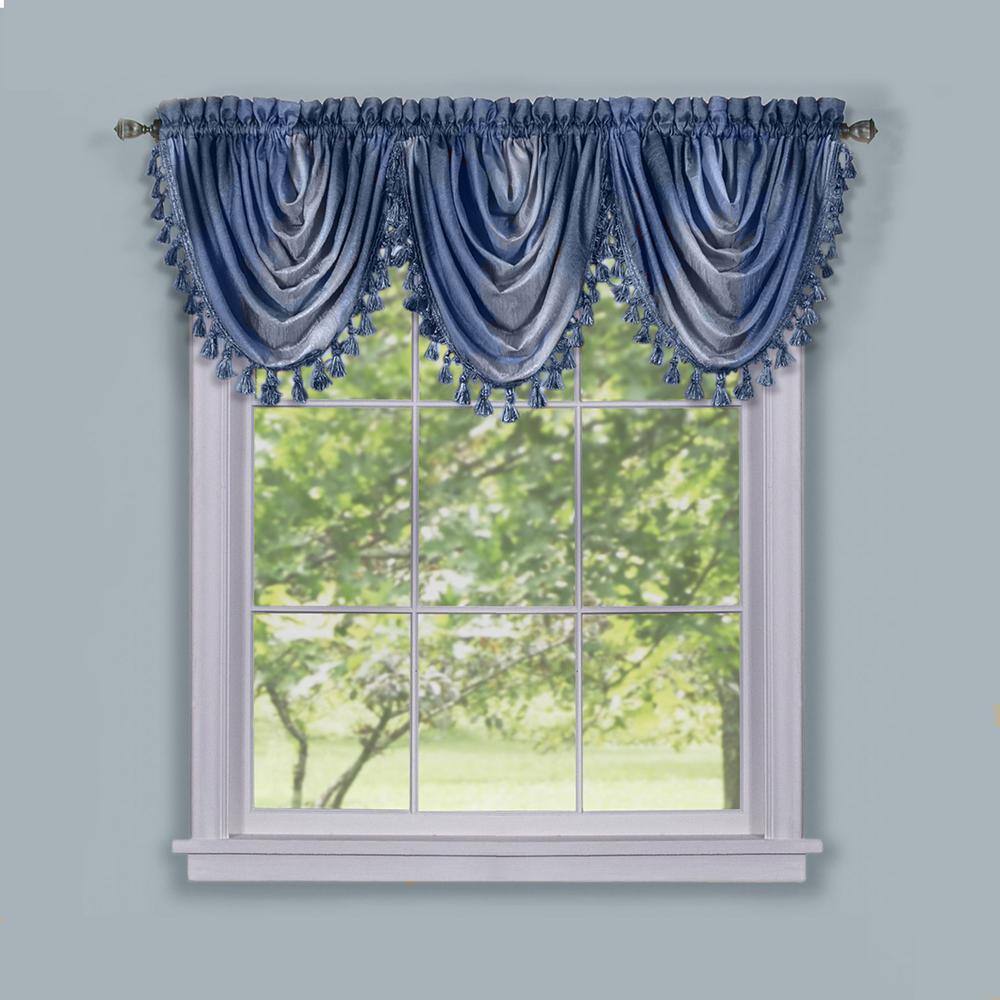 Blue Ombre Polyester Waterfall Valance with Tassels, 46" x 42"