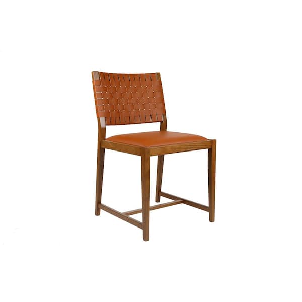 Linon Home Decor Carlo Light Brown Wood with Interwoven Brown Leather Dining Chair