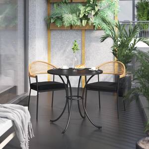 3-Piece Outdoor Dining Set with Wicker Dining Armchairs with Black Cushions