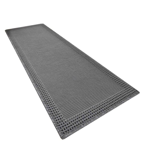 Dark Grey Waffle Textured Tassel Bathroom Rug with Non-Slip Backing