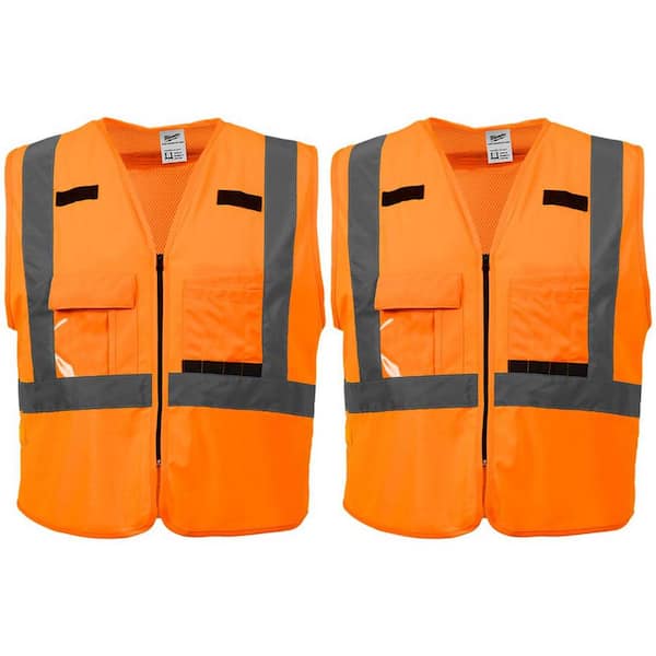 Milwaukee Large/X-Large Orange Class 2 High Visibility Safety Vest with 10 Pockets (2-Pack)