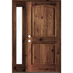 50 in. x 80 in. Rustic Knotty Alder Right-Hand/Inswing Clear Glass Red Mahogany Stain Wood Prehung Front Door w/Sidelite