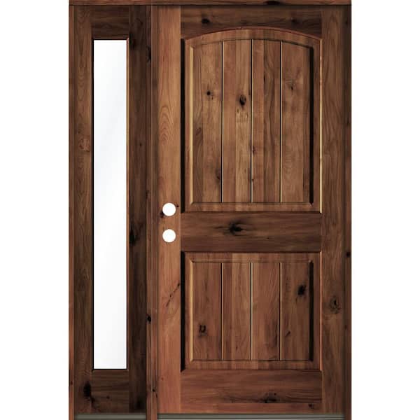 Krosswood Doors 50 in. x 80 in. Rustic Knotty Alder Right-Hand/Inswing Clear Glass Red Mahogany Stain Wood Prehung Front Door w/Sidelite