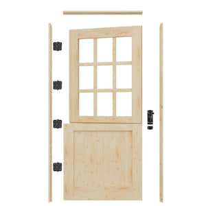 32 in. x 80 in. Solid Pine Universal 9-Lite Clear Glass Unfinished Wood Prehung Front Dutch Door w/Quick Assemble Jamb