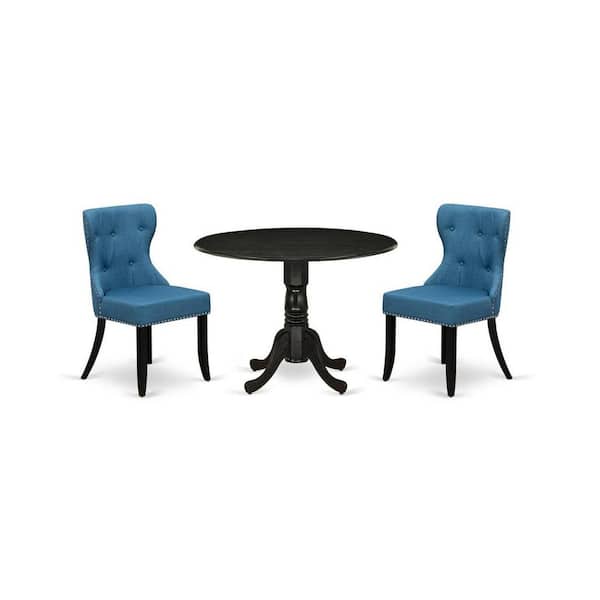 East West Furniture 3-Piece Wire Brushed Black Solid Wood Top - Dining Room Set - Seats 4