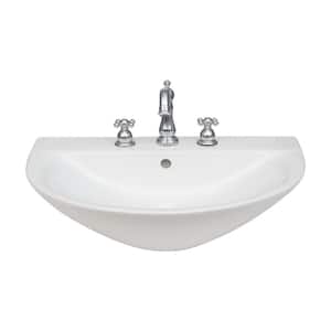 Morning 650 Wall-Mount Sink in White with 8 in. Widespread Faucet Holes