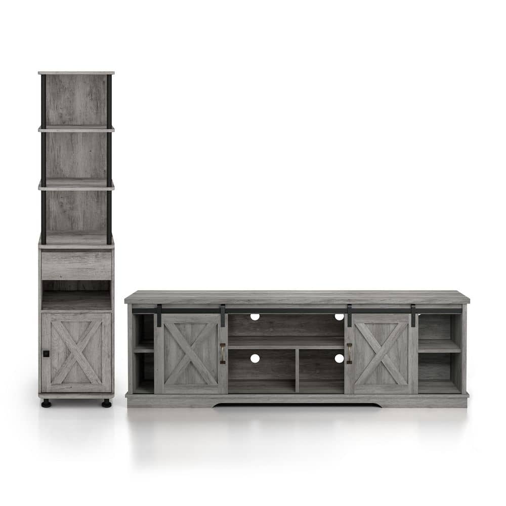 Furniture of America Cheverly 71 in. Vintage Gray Oak TV Stand Fits TV