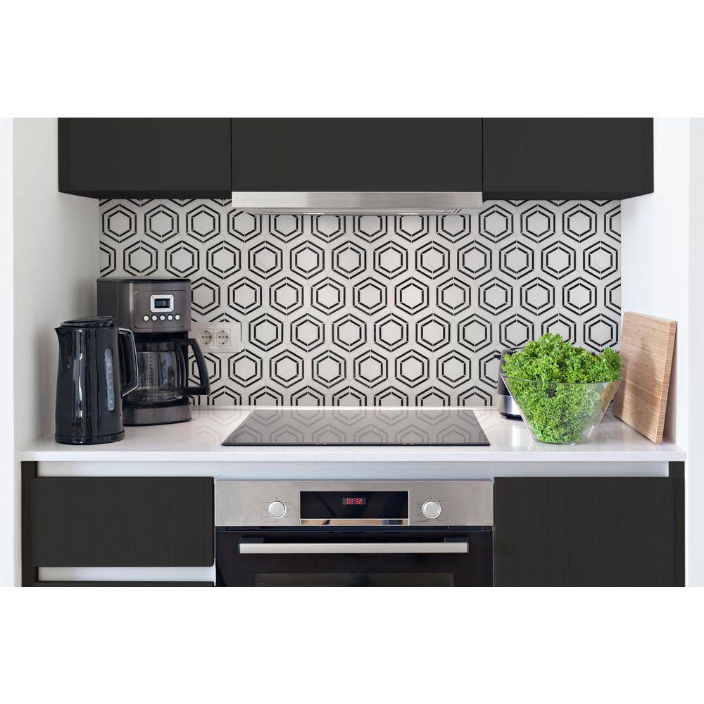 Bianco Hexagon Polished Marble Mosaic Tile Sheet
