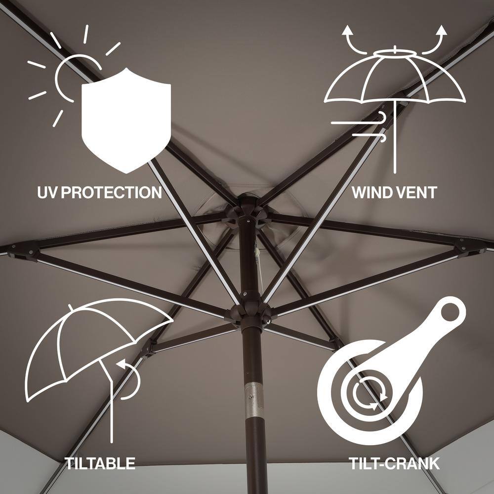 Spencer 9 ft. Gray and White Aluminum Solar LED Market Patio Umbrella