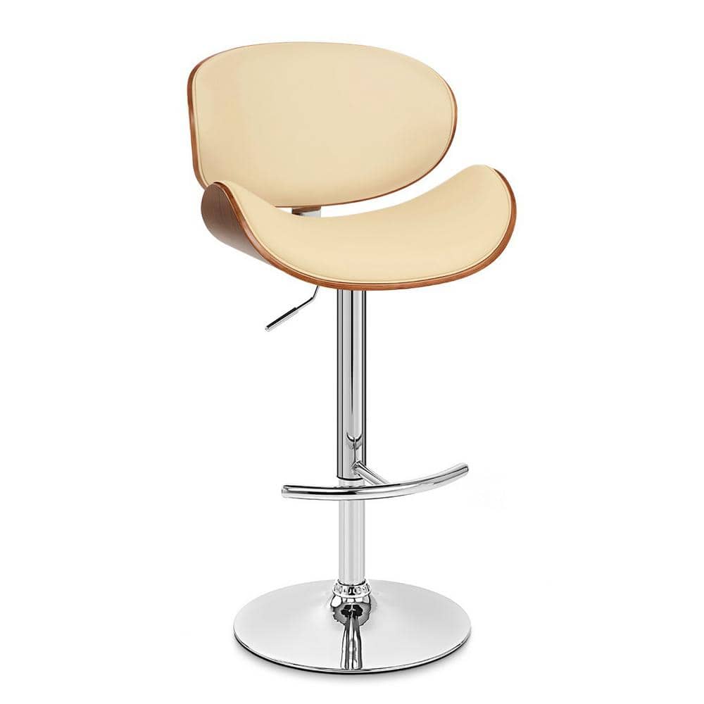 Contemporary Cream Leather Swivel Bar Stool with Chrome Finish