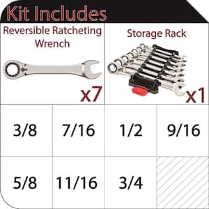 Reversible Ratcheting SAE Combination Wrench Set (7-Piece)