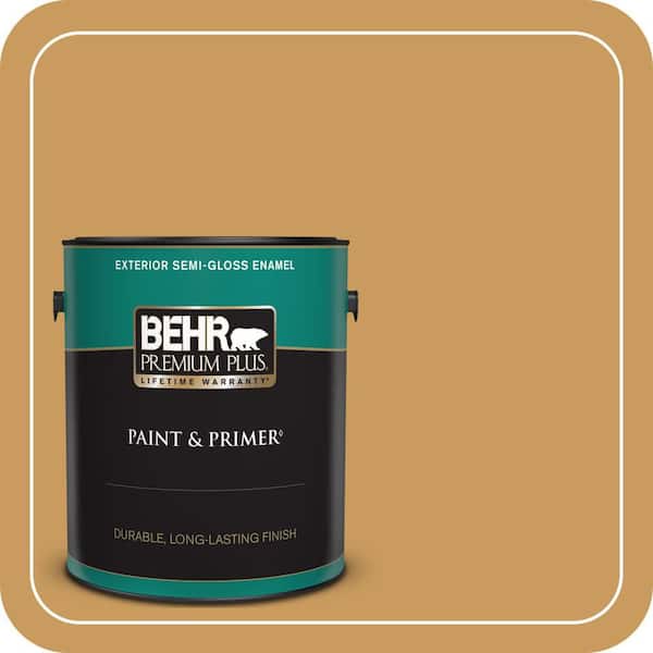 BEHR PREMIUM PLUS 1 gal. #M280-6 Solid Gold Semi-Gloss Enamel Exterior Paint & Primer