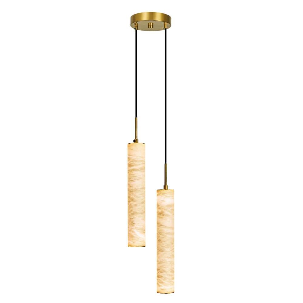 20W 2-Light Gold Natural Alabaster Pendant Lights White Marble Long Tube For Kitchen Island Living Room Hallway price history on PriceWatchPro