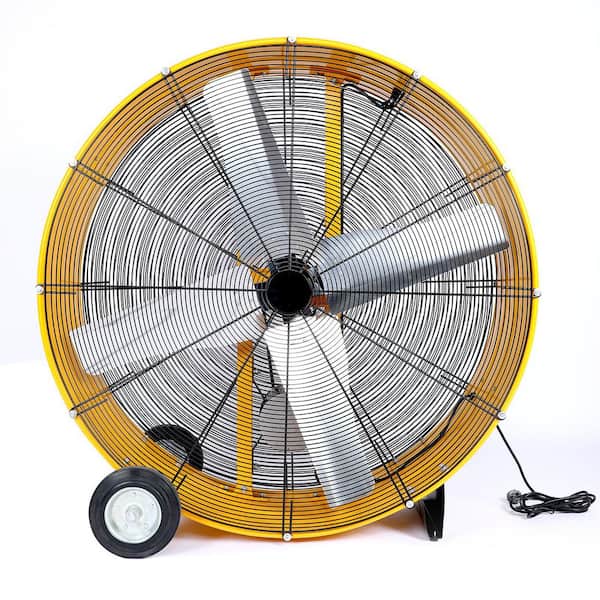42 in. Yellow Heavy Duty Metal Industrial Drum Fan, 2 Speed Air Circulation for Warehouse, Greenhouse, Factory