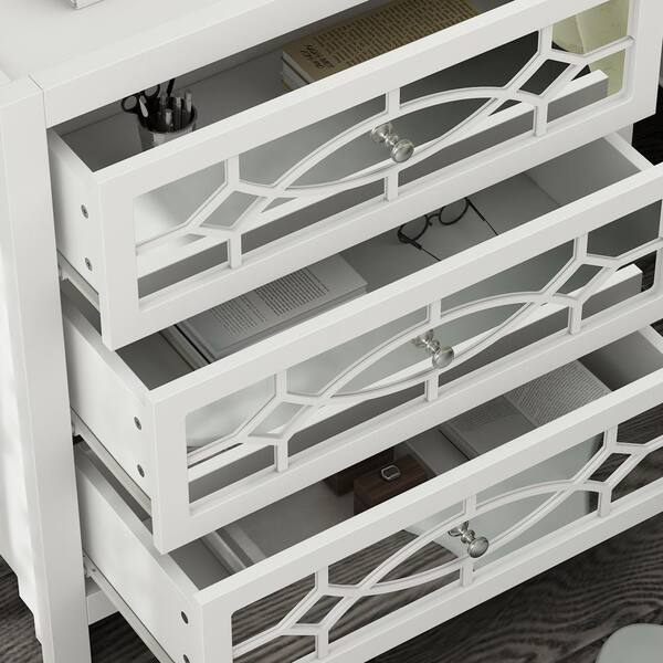 とっとこ　JOURNAL STANDARD FURNITURE FUFU&GAGA 3-Mirrored Drawers White Wood Nightstands Bedside