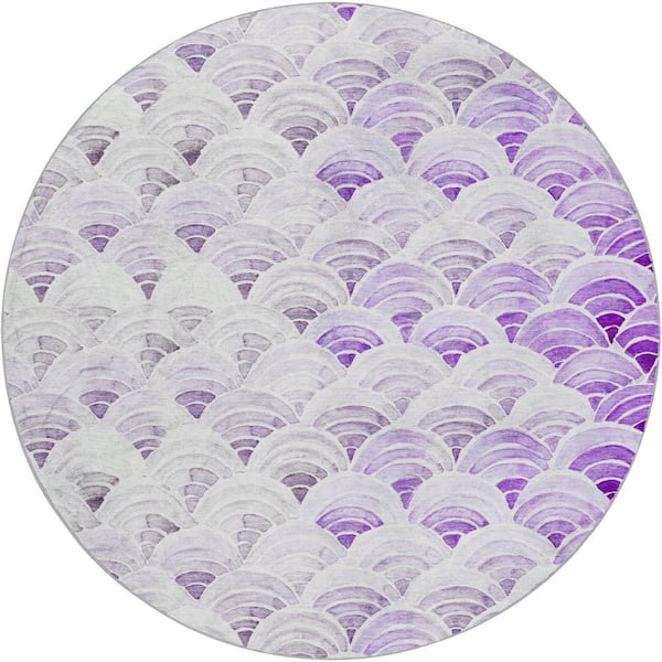 Dream Shag Premium Machine Washable Abstract ADS184 Purple 8 ft. x 8 ft. Round Rug