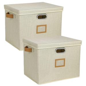 40 qt. Fabric Collapsible Storage Bin with Lid Beige (2-Pack)