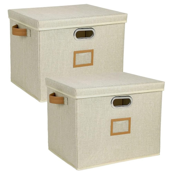 Unbranded 40 qt. Fabric Collapsible Storage Bin with Lid Beige (2-Pack)