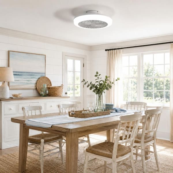 18 in. Integrated LED Indoor Flush Mount White Ceiling Fan with Light Kit and Remote Control