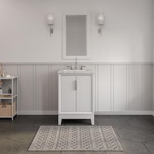 Elizabeth Collection 24 in. Bath Vanity in Pure White With Vanity Top in Carrara White Marble - With Mirror(s)