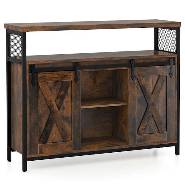 Costway Brown Wood 39.5 in. Sideboard Cabinet with Spacious Table Top Adjustable Shelves