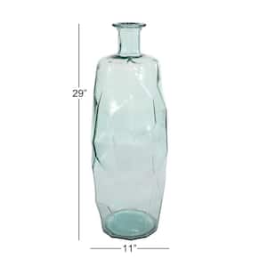 29 in. Clear Spanish Tall Faceted Floor Recycled Glass Decorative Vase with Teal Tint