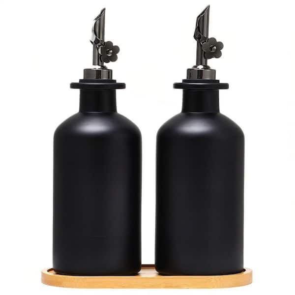 11.8 oz. Olive Oil Dispenser for Kitchen Black Glass Kitchen Dispenser Bottle Leakproof Olive Oil Bottles (2-Pack)